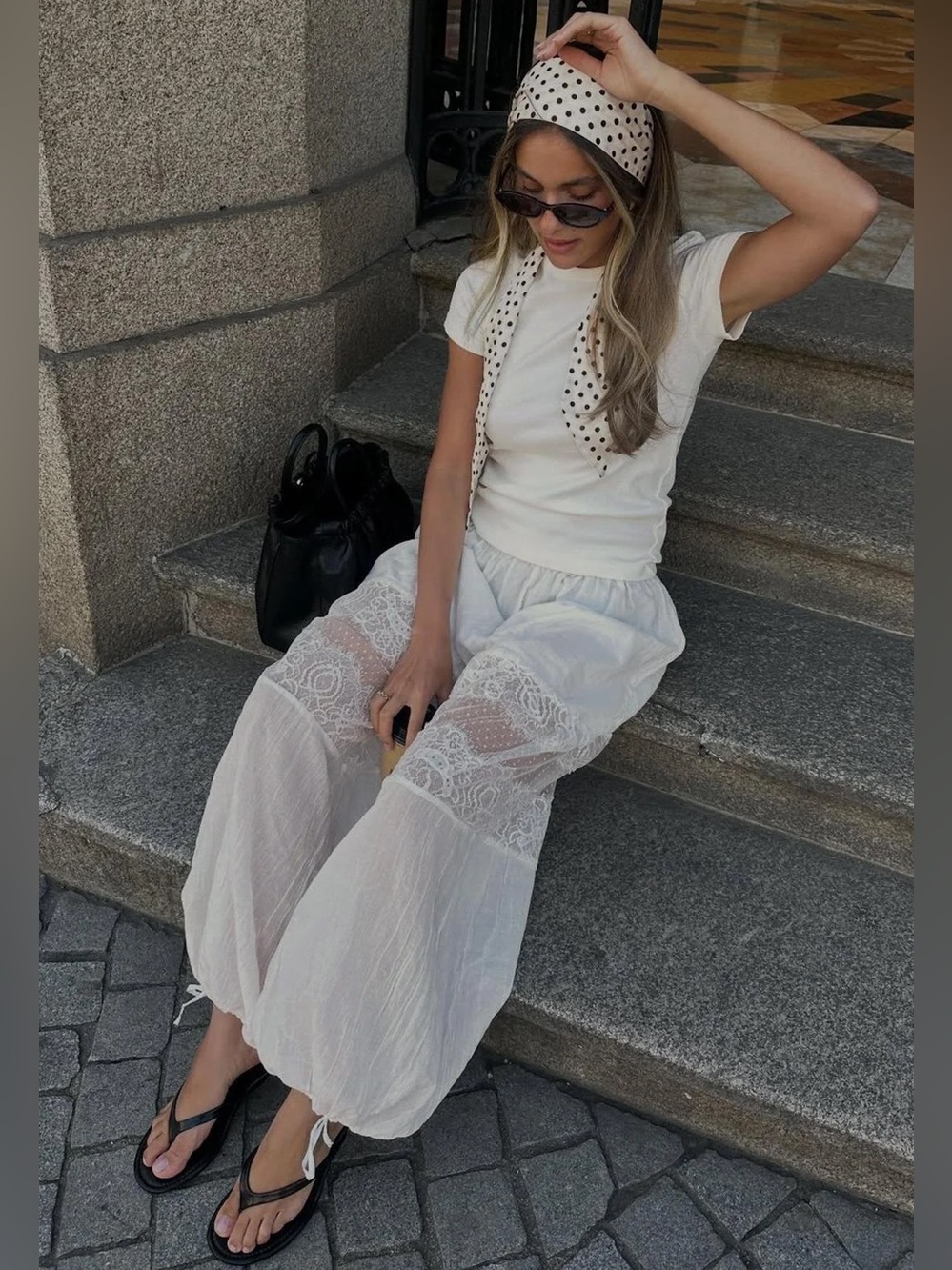 Bershka White Lace Pants Size S
